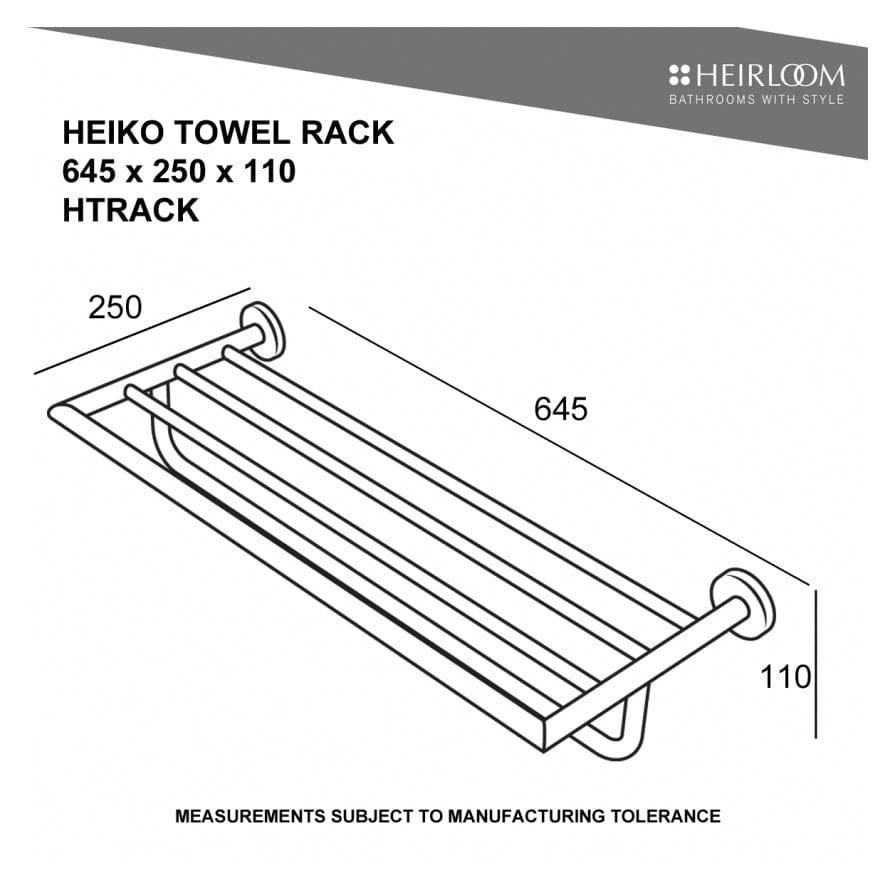 Heirloom Towel Rail Heirloom Heiko Towel Rack 645mm | Polished Stainless