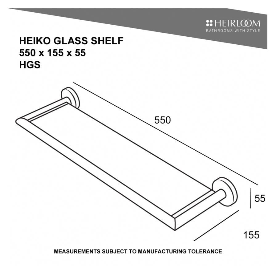 Heirloom Bathroom Accessories Heirloom Heiko Glass Shelf | Polished Stainless