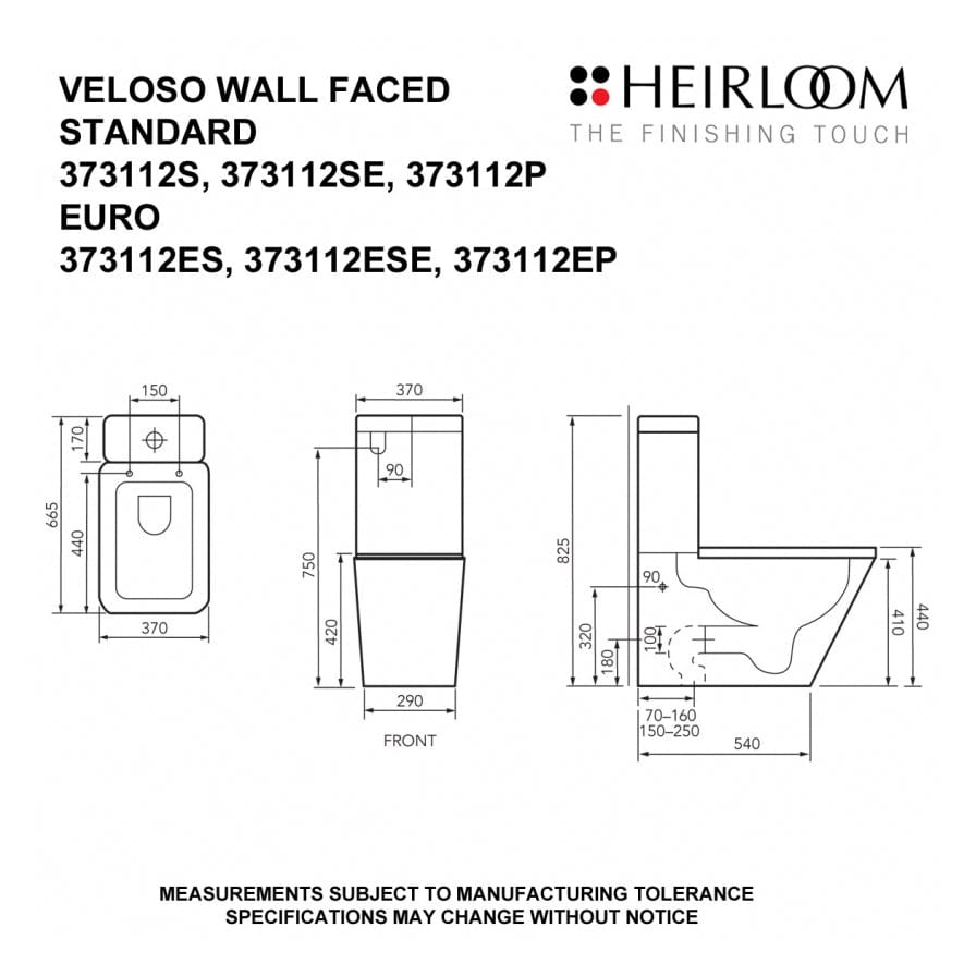 Heirloom Toilets Heirloom Veloso Wall Faced Euro Toilet Suite P Pan