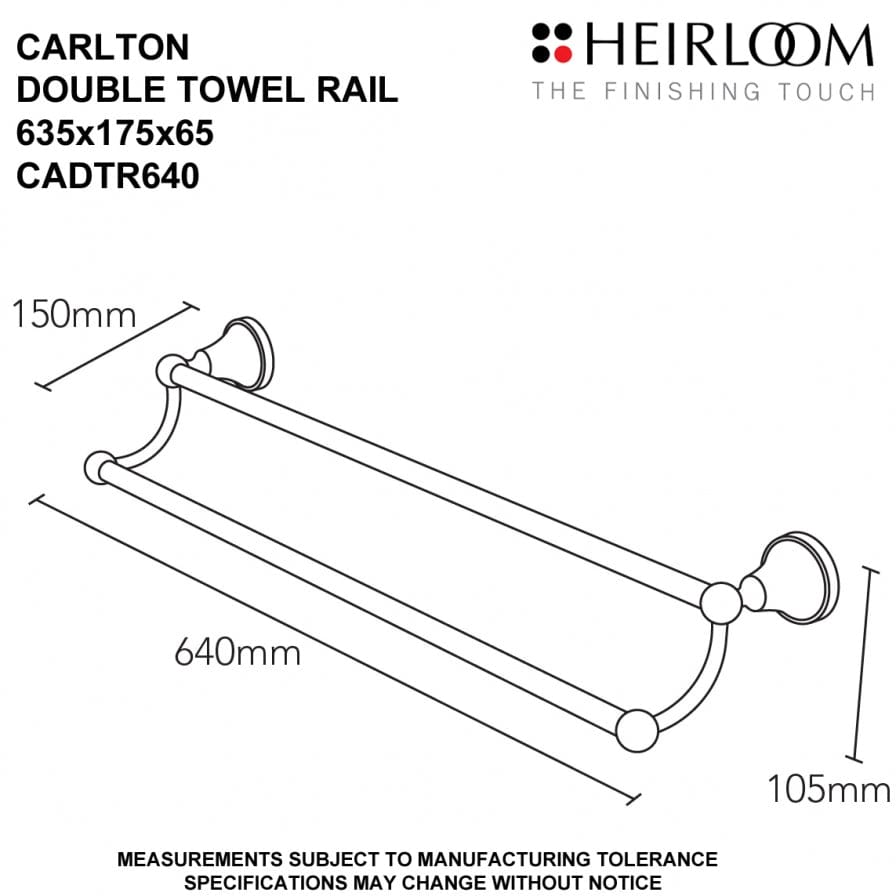 Heirloom Towel Rail Heirloom Carlton Double Towel Rail 635mm | Chrome