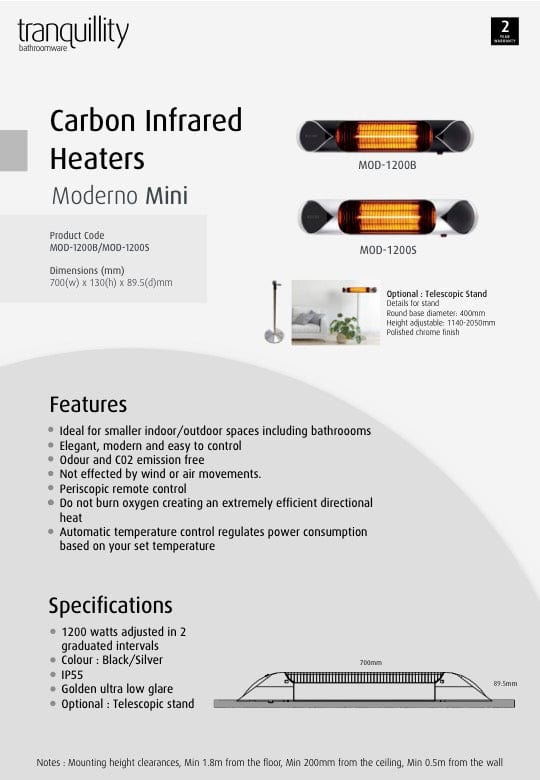 Tranquillity Heater Tranquillity Moderno Mini Carbon Infrared Heater | Black