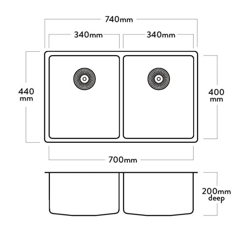 Acero Stainless Steel Sink Mercer Pressato 340/340 Double Sink