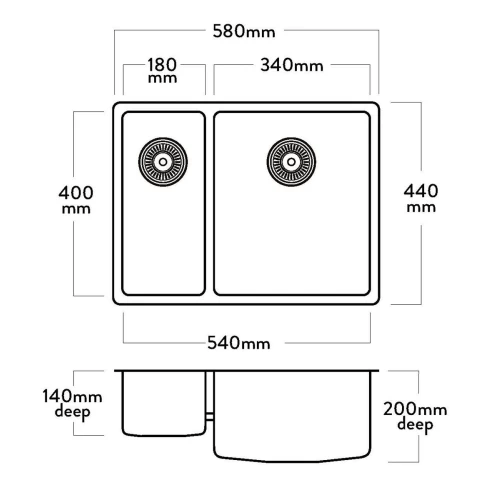 Acero Stainless Steel Sink Mercer Pressato 180/340 Double Sink
