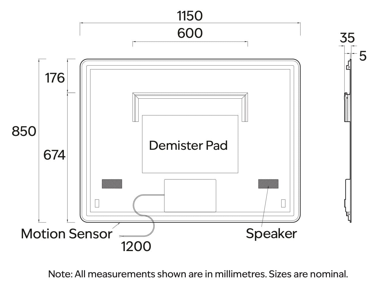 Code Interiors Code Interiors Euro Rectangle LED Mirror | Bluetooth Speaker | 1150W x 850H