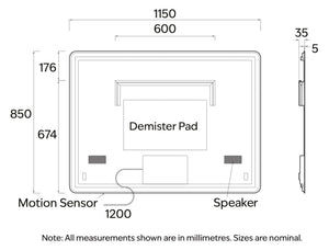 Code Interiors Code Interiors Euro Rectangle LED Mirror | Bluetooth Speaker | 1150W x 850H
