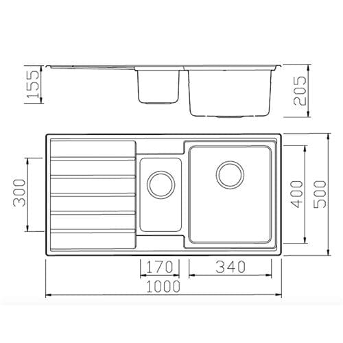 Burns & Ferrall Kitchen Sink Burns & Ferrall Classic Linea 170/340 Double Sink with Left Drainer