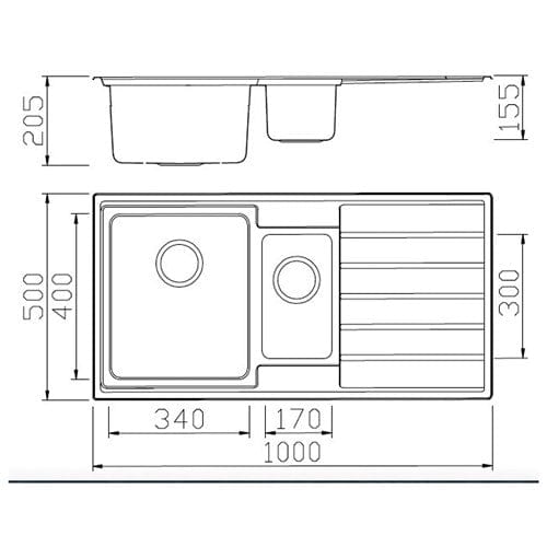 Burns & Ferrall Kitchen Sink Burns & Ferrall Classic Linea 340/170 Double Sink with Right Drainer