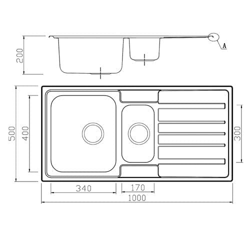 Burns & Ferrall Kitchen Sink Burns & Ferrall Omega 340/170 Double Sink with Drainer