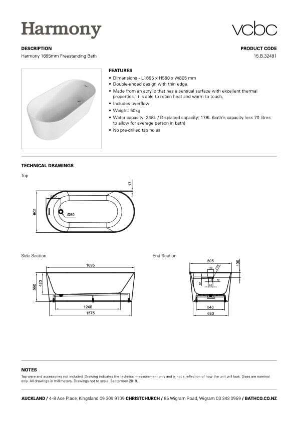 Bath & Co Bath VCBC Harmony Freestanding Bath
