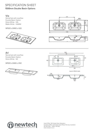 Newtech Newtech Citi 1500mm | 2 Drawer Double Basin Wall Vanity