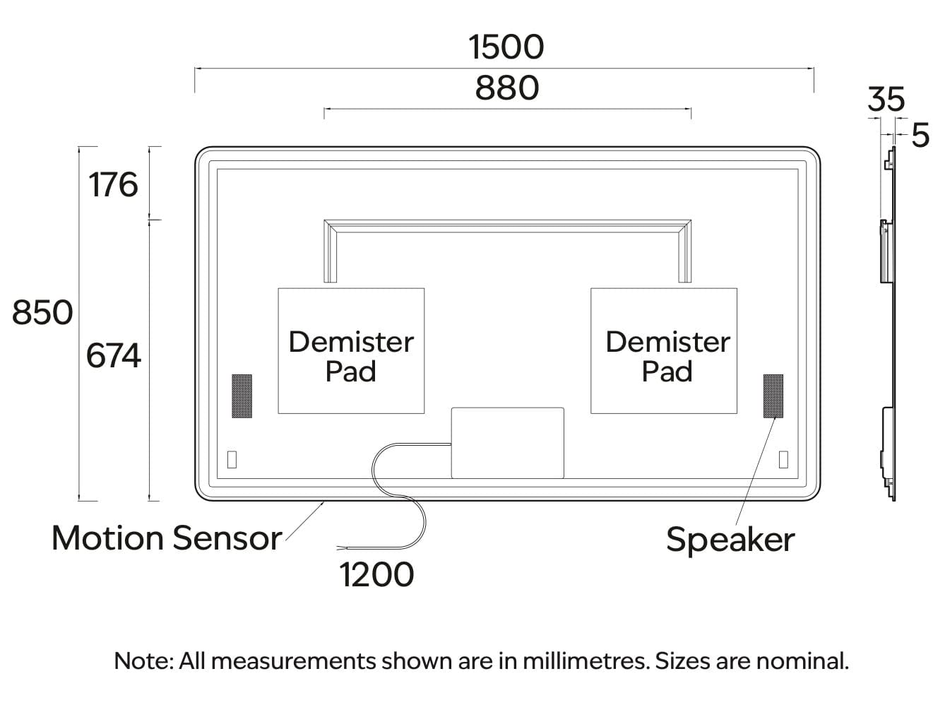 Code Interiors Code Interiors Euro Rectangle LED Mirror | Bluetooth Speaker | 1500W x 850H