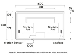 Code Interiors Code Interiors Euro Rectangle LED Mirror | Bluetooth Speaker | 1500W x 850H
