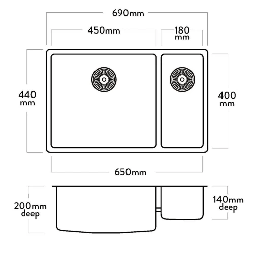Acero Stainless Steel Sink Mercer Pressato 450/180 Double Sink