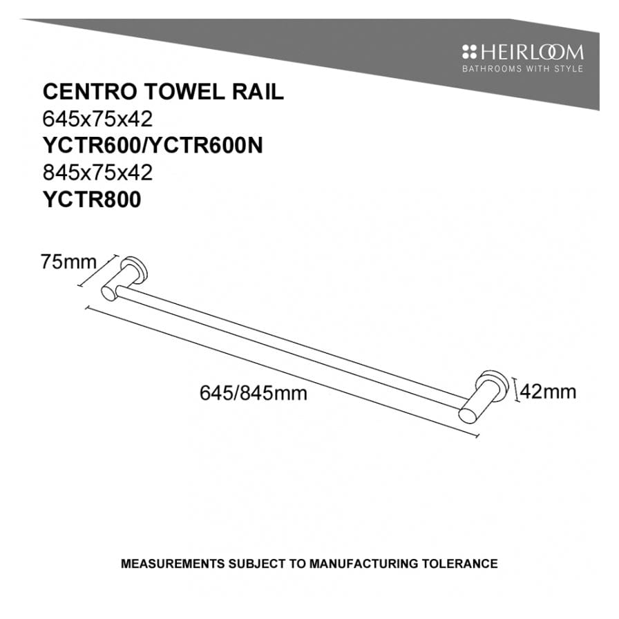 Heirloom Towel Rail Heirloom Centro Single Towel Rail 645mm | Chrome