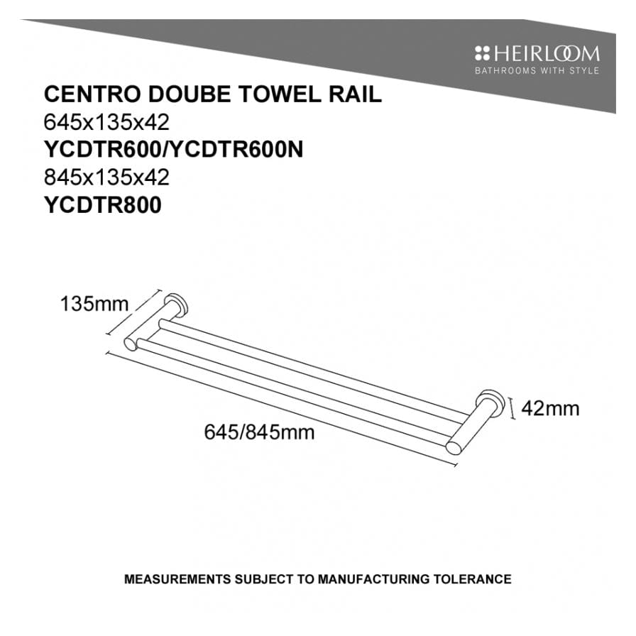 Heirloom Towel Rail Heirloom Centro Nero Double Towel Rail 645mm | Black