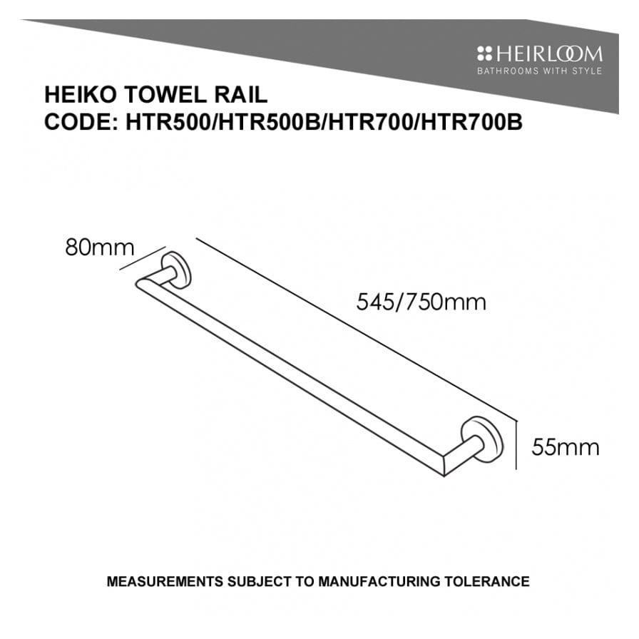 Heirloom Towel Rail Heirloom Heiko Single Towel Rail 545mm | Brushed Stainless