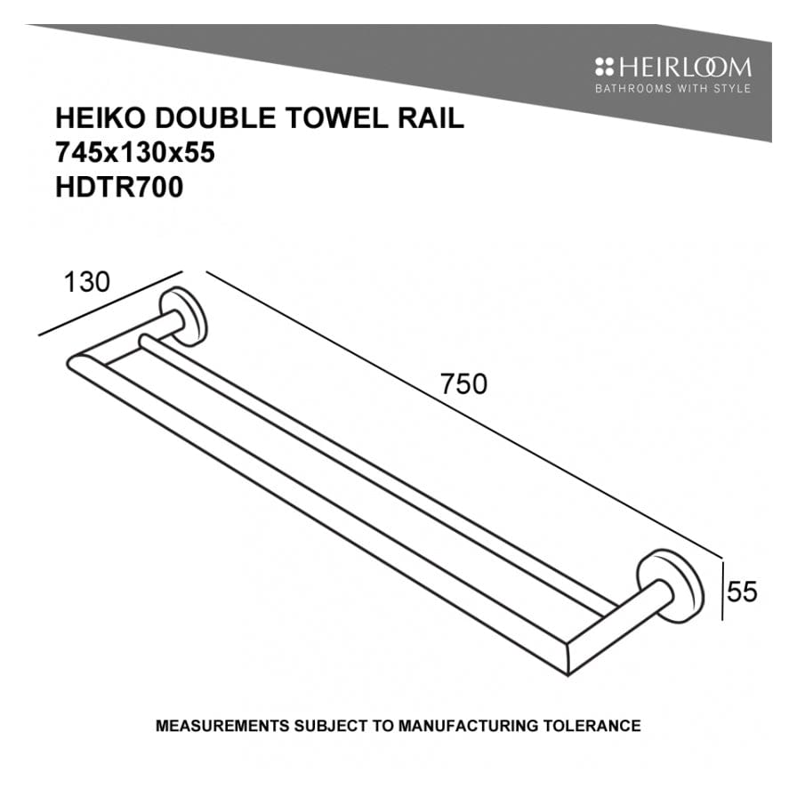 Heirloom Towel Rail Heirloom Heiko Double Towel Rail 750mm | Polished Stainless