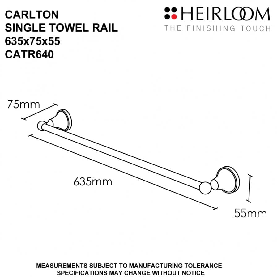 Heirloom Towel Rail Heirloom Carlton Single Towel Rail 635mm | Chrome