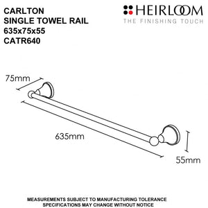 Heirloom Towel Rail Heirloom Carlton Single Towel Rail 635mm | Chrome