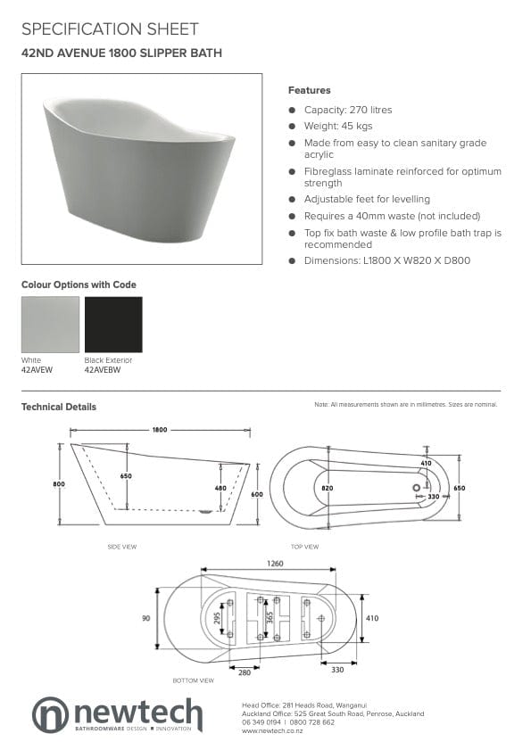 Newtech Bath Newtech 42nd Avenue Freestanding Bath | White