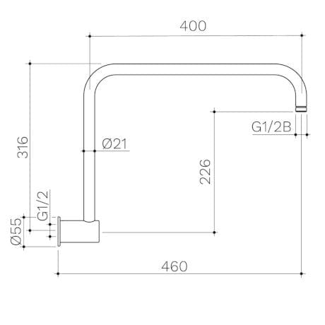 Caroma shower Caroma Urbane II Upswept Wall Shower Arm 460mm | Brushed Brass