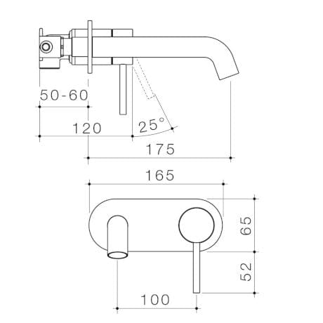 Caroma Basin Tap Caroma Liano II Wall Basin/Bath Mixer on Backplate 175mm | Brushed Nickel