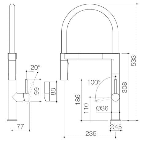Caroma Kitchen Tap Caroma inVogue Pull Down Sink Mixer with Dual Spray | Brushed Brass
