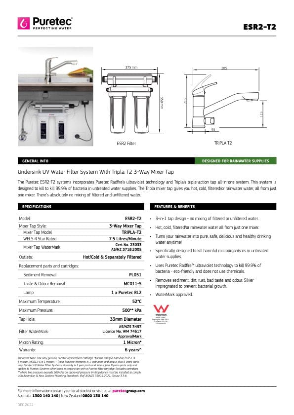 Puretec Filter Tap Puretec Tripla T2 Triple Action LED Kitchen Mixer + Rainwater Filter | Chrome