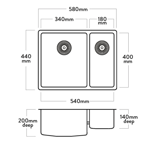 Acero Stainless Steel Sink Mercer Pressato 340/180 Double Sink
