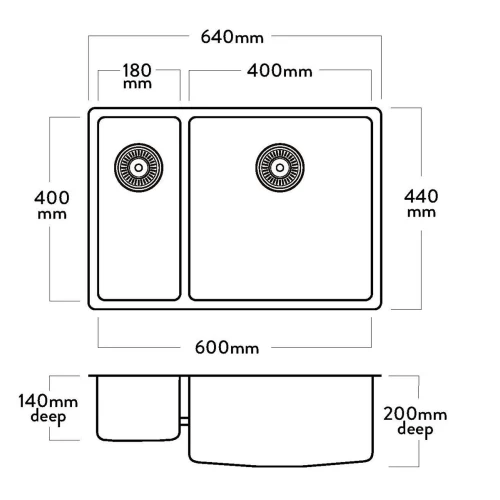Acero Stainless Steel Sink Mercer Pressato 180/400 Double Sink