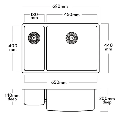 Acero Stainless Steel Sink Mercer Pressato 180/450 Double Sink