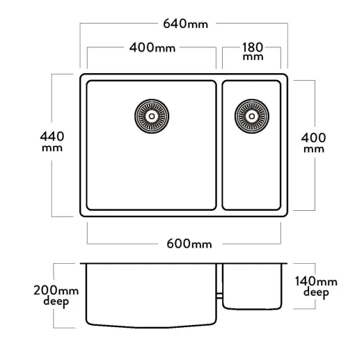 Acero Stainless Steel Sink Mercer Pressato 400/180 Double Sink