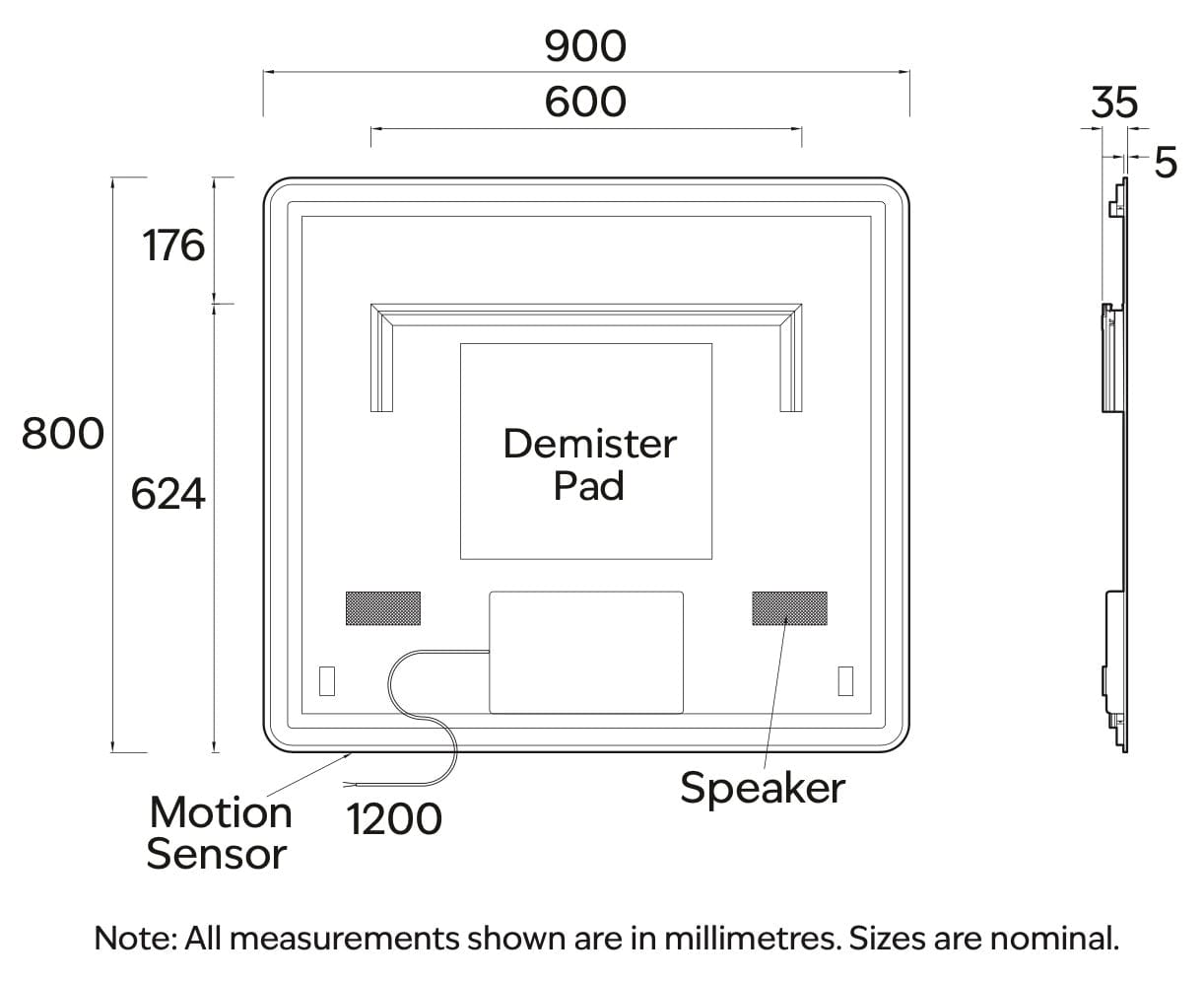 Code Interiors Code Interiors Euro Rectangle LED Mirror | Bluetooth Speaker | 900W x 800H