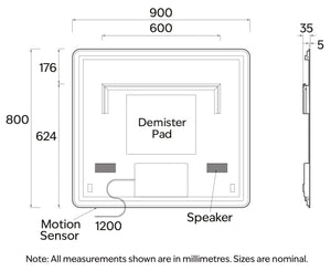Code Interiors Code Interiors Euro Rectangle LED Mirror | Bluetooth Speaker | 900W x 800H