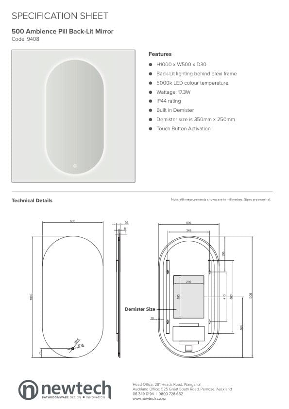 Newtech Mirror Newtech Ambience 500 Pill LED Mirror