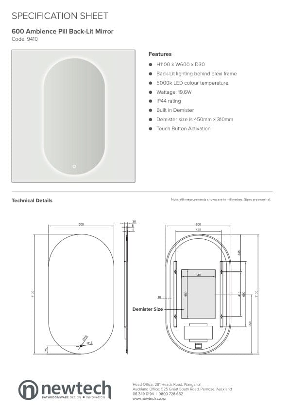 Newtech Mirror Newtech Ambience 600 Pill LED Mirror