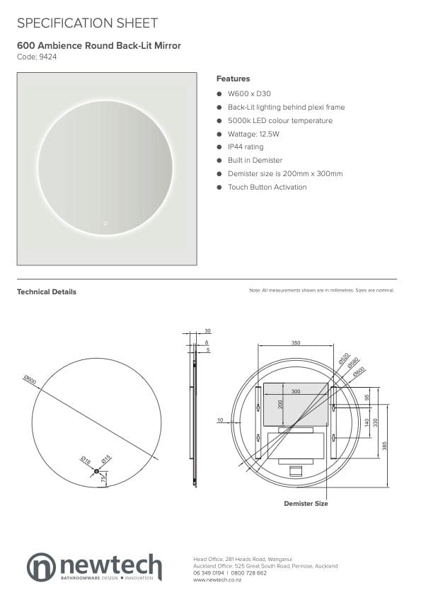 Newtech Mirror Newtech Ambience 600 Round LED Mirror