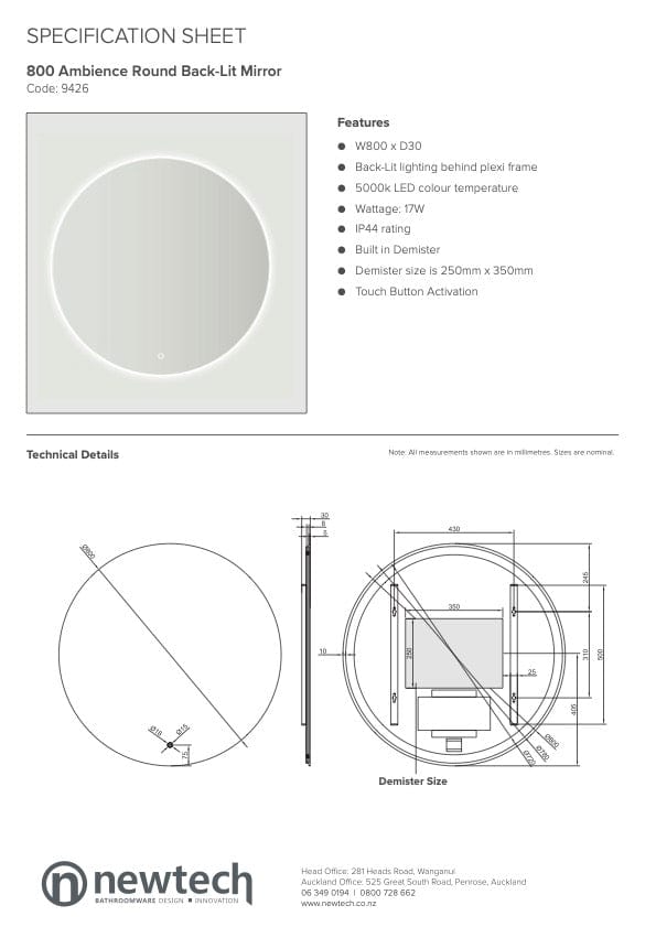 Newtech Mirror Newtech Ambience 600 Round LED Mirror