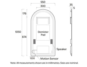 Code Interiors Code Interiors Euro Arch LED Mirror | Bluetooth Speaker | 550W x 1050H