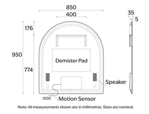 Code Interiors Code Interiors Euro Arch LED Mirror | Bluetooth Speaker | 850W x 950H