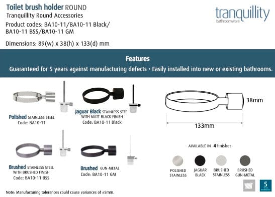 Tranquillity Bathroom Accessories Tranquillity Round Toilet Brush Holder | Polished Stainless