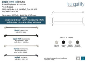 Tranquillity Towel Rail Tranquillity Round Single Towel Rail 670mm | Brushed Gunmetal