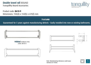 Tranquillity Towel Rail Tranquillity Round Double Towel Rail 670mm | Polished Stainless