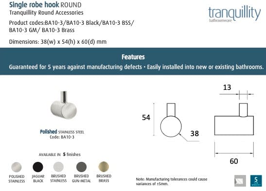 Tranquillity Robe Hook Tranquillity Round Robe Hook | Brushed Stainless