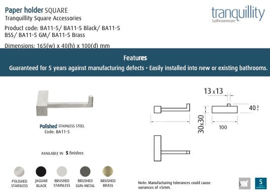 Tranquillity Toilet Roll Holder Tranquillity Square Toilet Roll Holder | Brushed Gunmetal