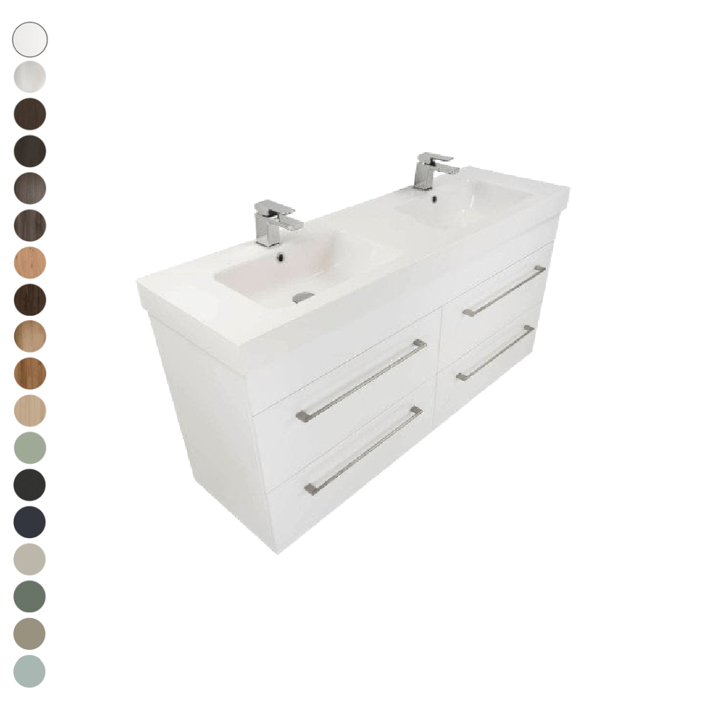 Newtech Newtech Citi Double Tier 1500mm | Double Basin 4 Drawer Wall Vanity