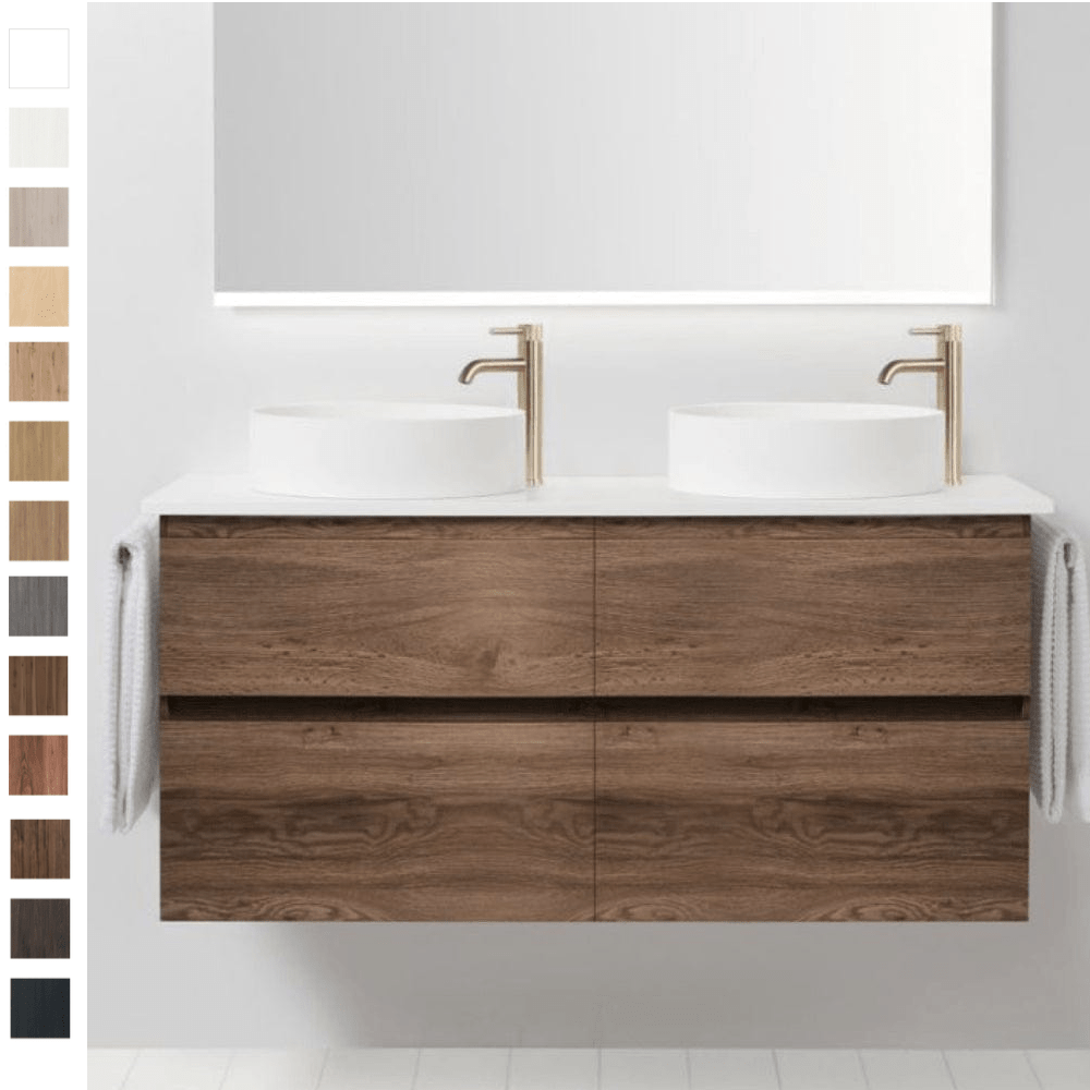 Bath Co Vanity VCBC Soft Solid Surface 1300 Wall Vanity | 2 Basins + 4 Drawers