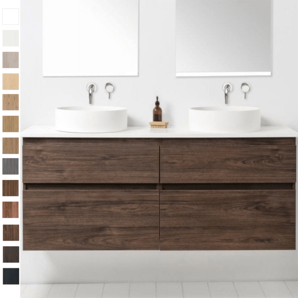 Bath Co Vanity VCBC Soft Solid Surface 1550 Wall Vanity | 2 Basins + 4 Drawers