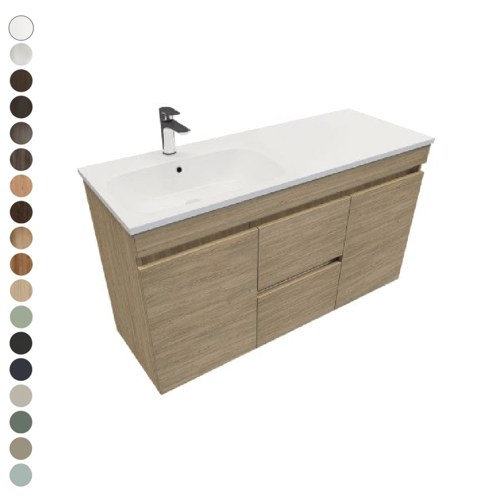 Newtech Newtech Lexa 1200 Double Tier Wall Vanity | 2 Door, 2 Drawer | Left Offset Basin