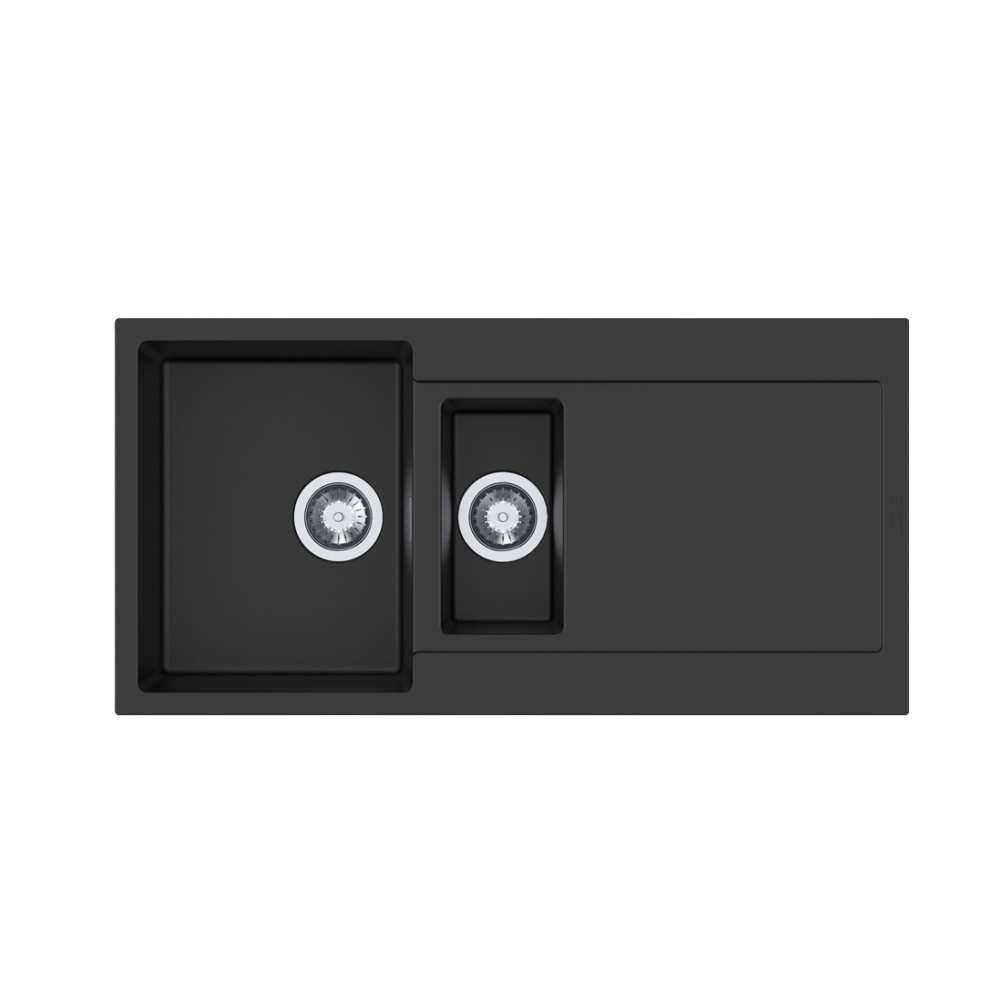 Cabro Granite Sink Sergio Granite 345/155 Double Sink with Drainer | Black